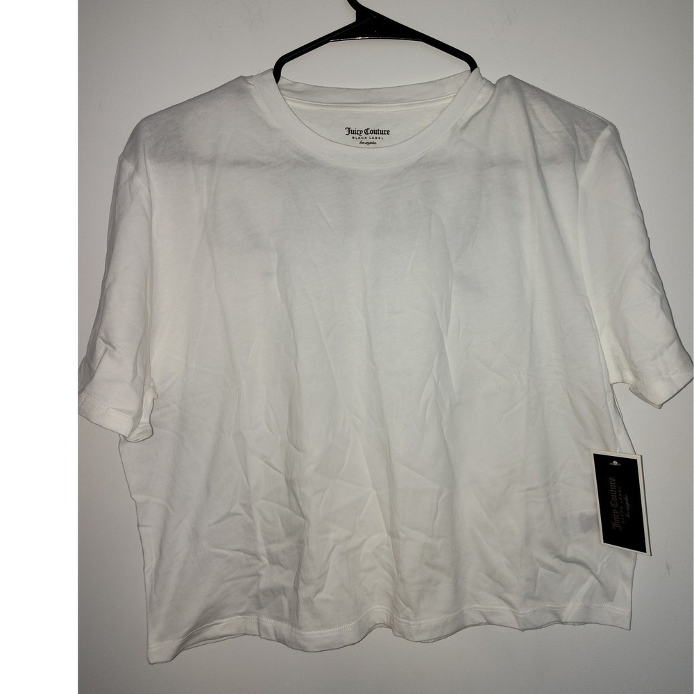 Juicy Couture Black Label White Cropped Logo T-Shirt Gothic Back Graphic‎ Medium